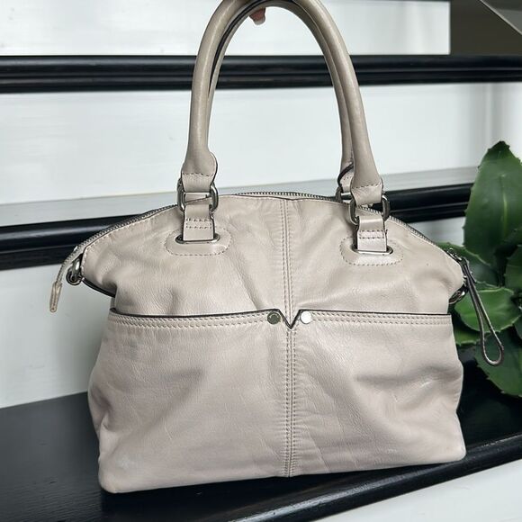 Tignanello Genuine Leather Satchel Tote Handbag Neutral Beige Soft Luxurious - Picture 3 of 9